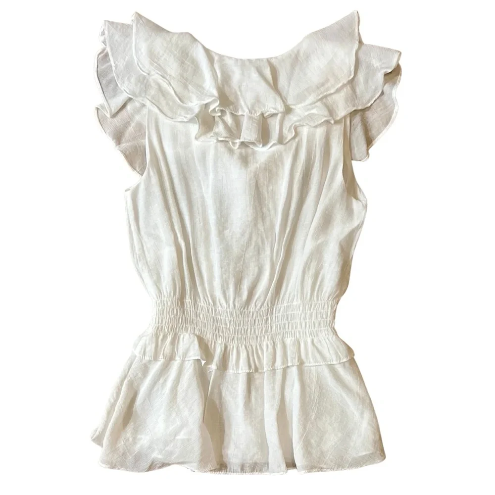 DO+BE Ivory Ruffle Peplum Blouse Sleeveless V-Neck Top XS - Picture 2 of 3